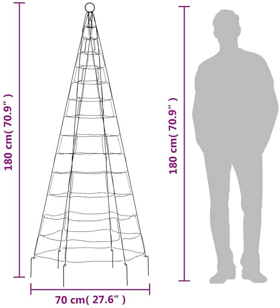 Kalėdų eglutė ant vėliavos stiebo, 180cm, 200 šiltų baltų LED