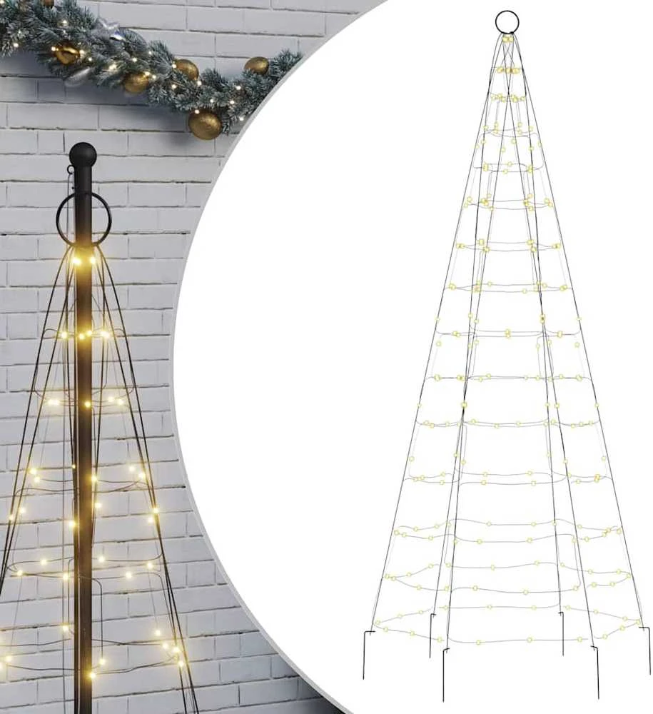 Kalėdų eglutė ant vėliavos stiebo, 180cm, 200 šiltų baltų LED