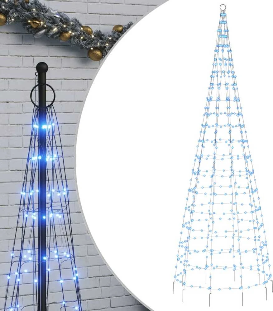 Kalėdų eglutė ant vėliavos stiebo, 300cm, 550 mėlynų LED