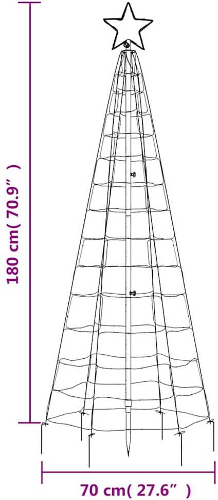 Šviečianti Kalėdų eglutė, 180cm, 220 spalvotų LED, kūgio formos