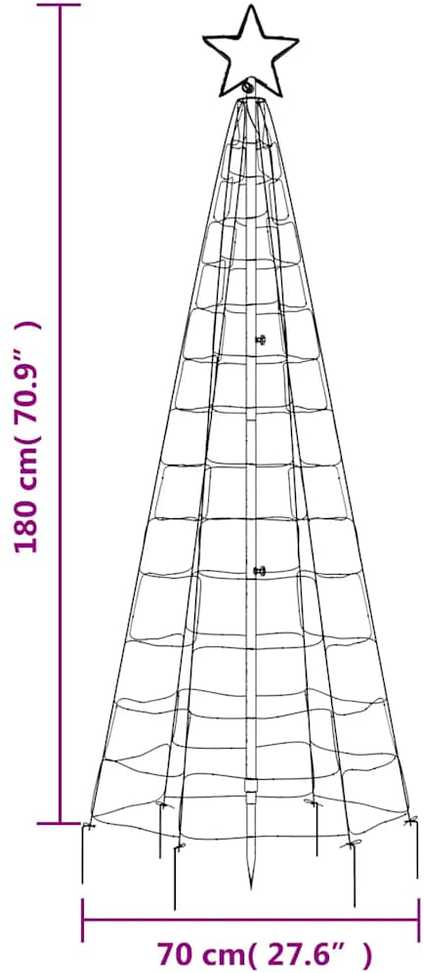 Šviečianti Kalėdų eglutė, 180cm, 220 šaltų LED, kūgio formos