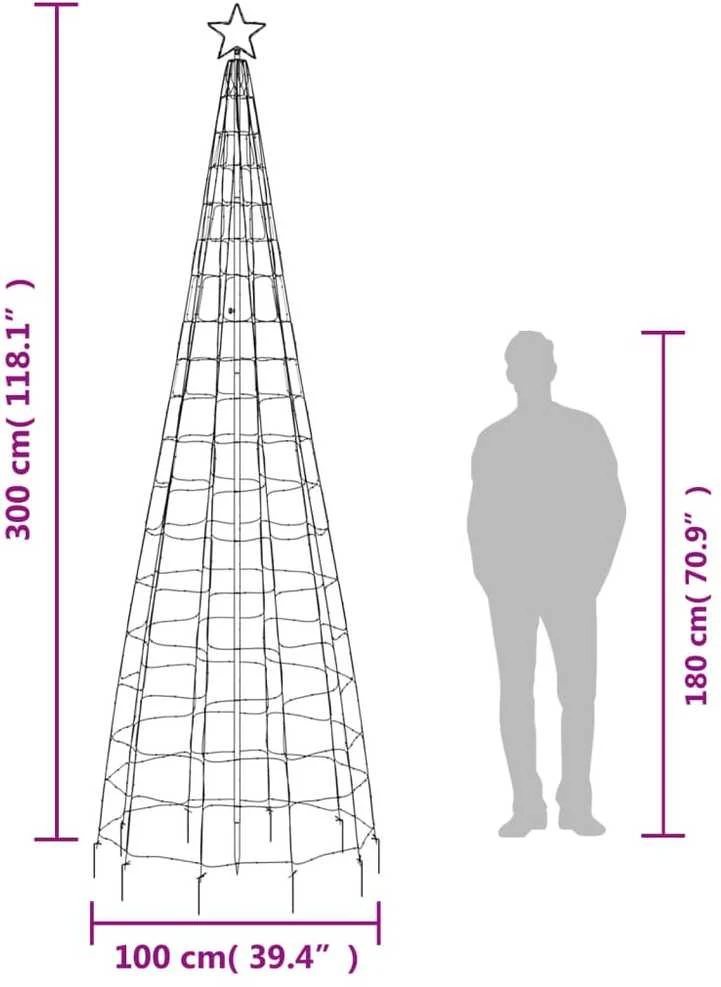 Šviečianti Kalėdų eglutė, 300cm, 570 šaltų LED, kūgio formos