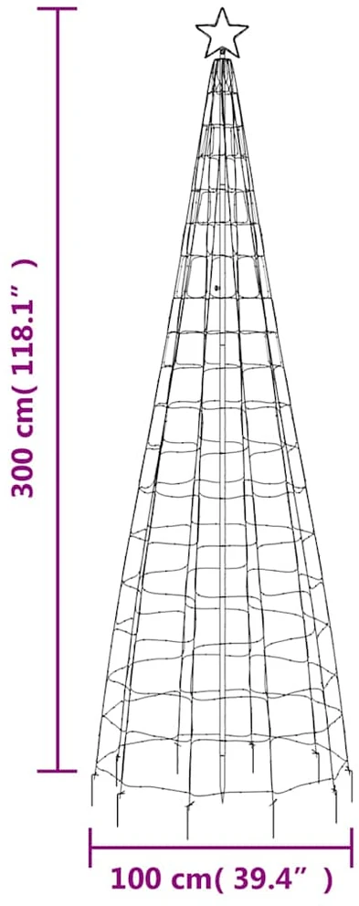 Šviečianti Kalėdų eglutė, 300cm, 570 mėlynų LED, kūgio formos