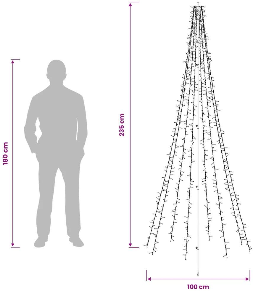 LED Kalėdų medis 235 cm 1000 LED Šilta balta Plienas Juoda