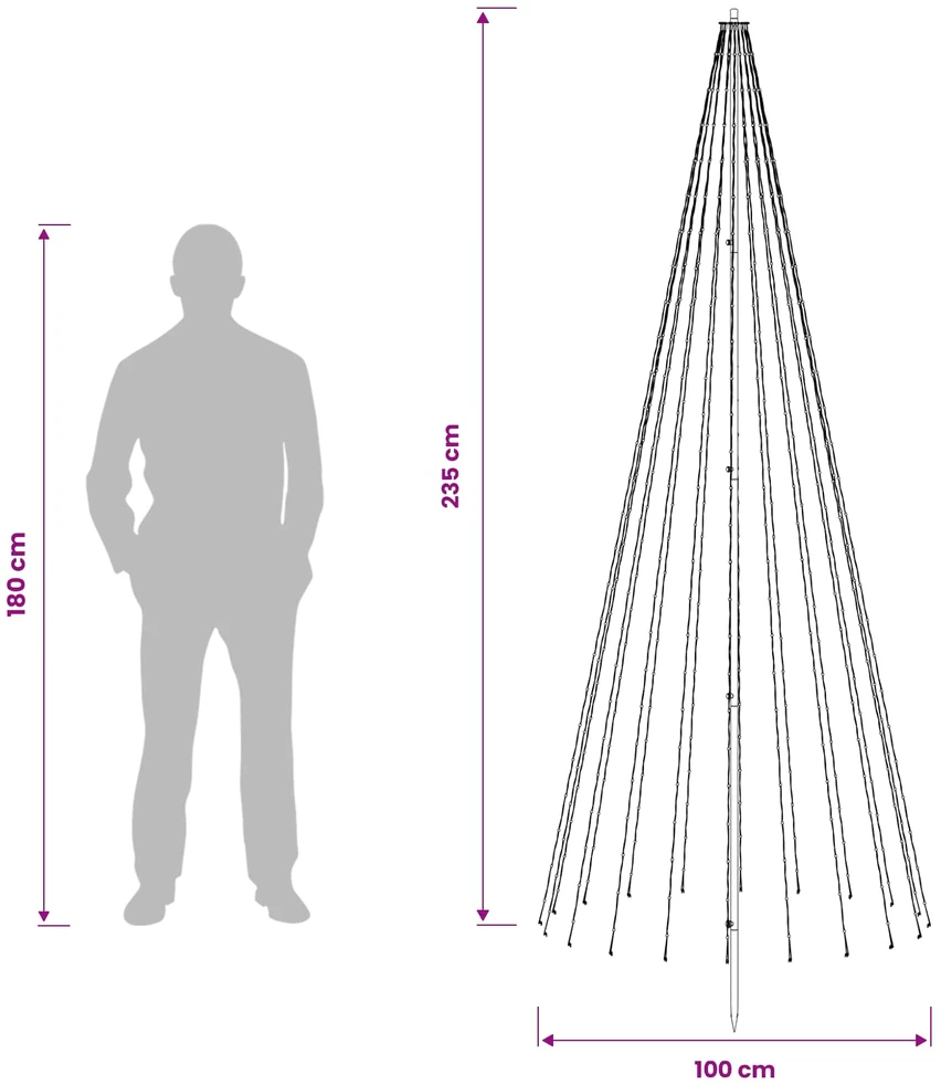 LED Kalėdų medis 235 cm 500 LED Šilta balta Geležis Juoda
