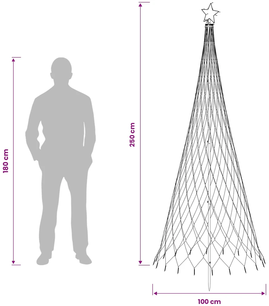 LED Kalėdų medis 250 cm 290 LED Šilta balta Geležis Juoda