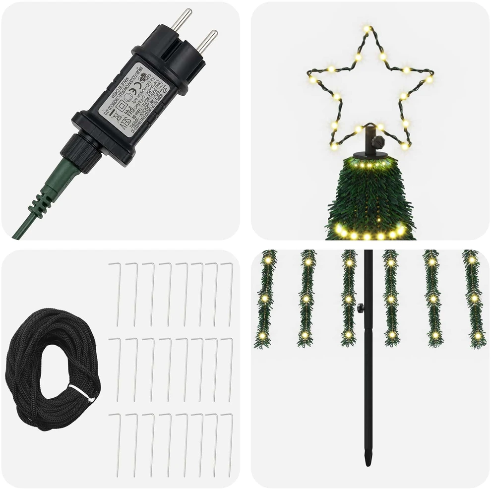 LED Kalėdų medis 300 cm 668 LED Šilta balta Plienas Juoda
