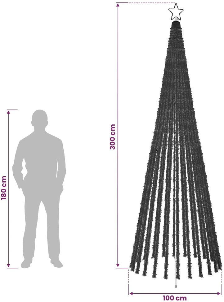 LED Kalėdų medis 300 cm 668 LED Šilta balta Plienas Juoda