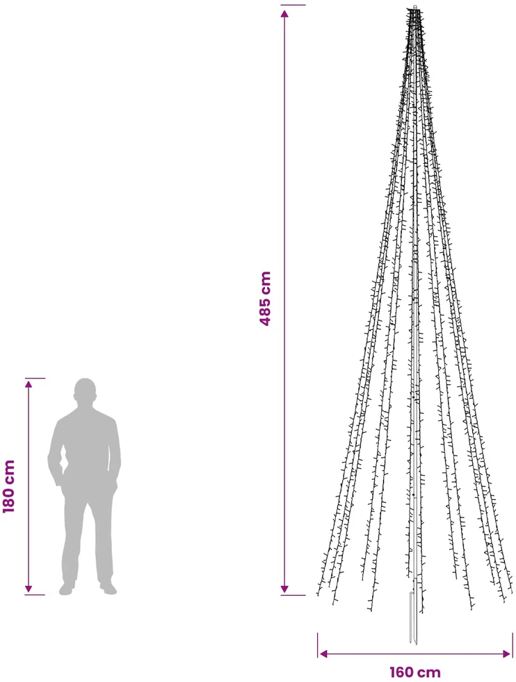 LED Kalėdų medis 485 cm 3000 LED Šilta balta Plienas Juoda
