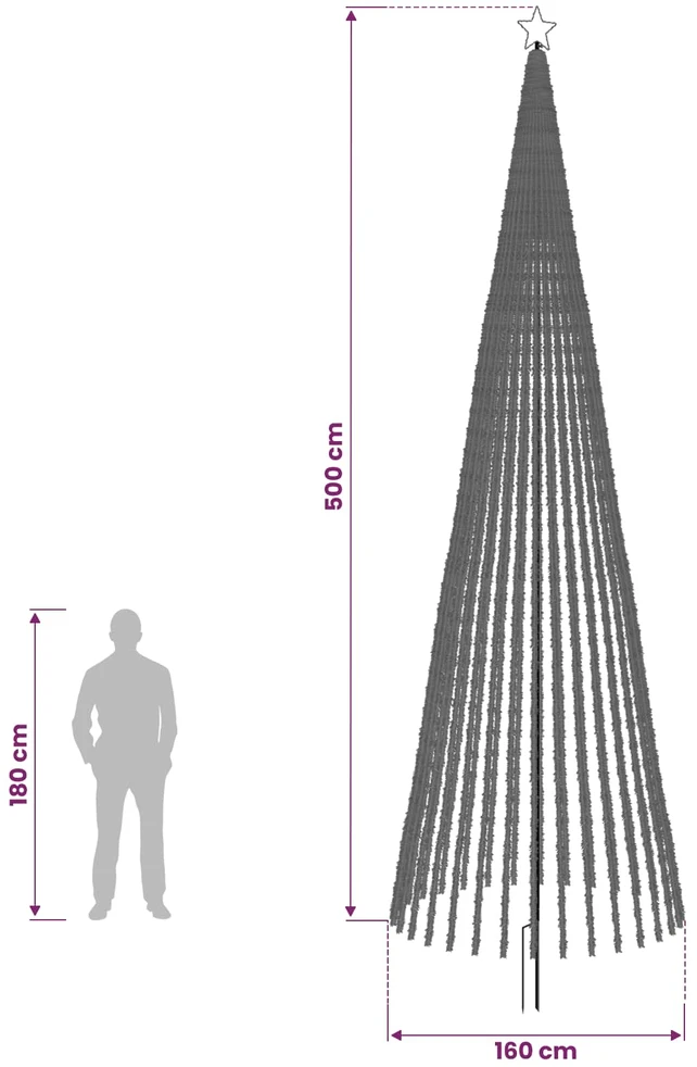 LED Kalėdų medis 500 cm 1524 LED Mėlyna Plienas Juoda