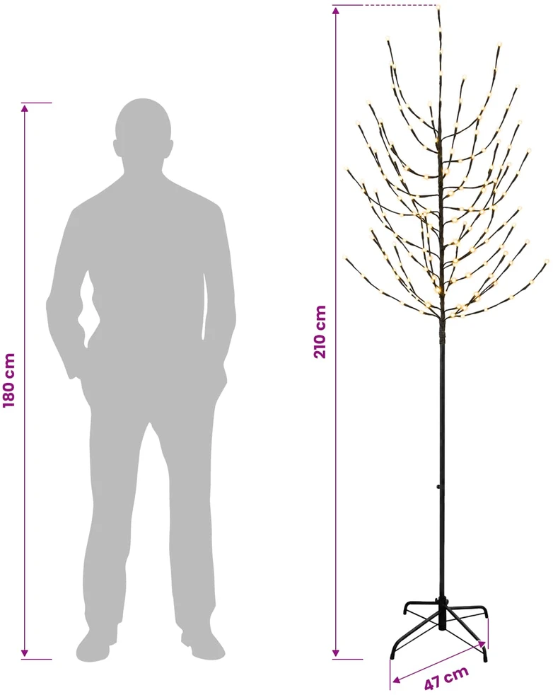 LED Kalėdų medis Juoda 47 x 210 cm Plienas 180 LED