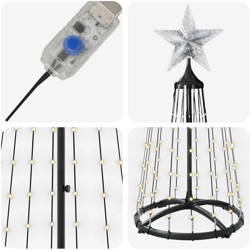 LED kūginė kalėdinė eglutė 180 cm 250 LED Šilta balta Plienas