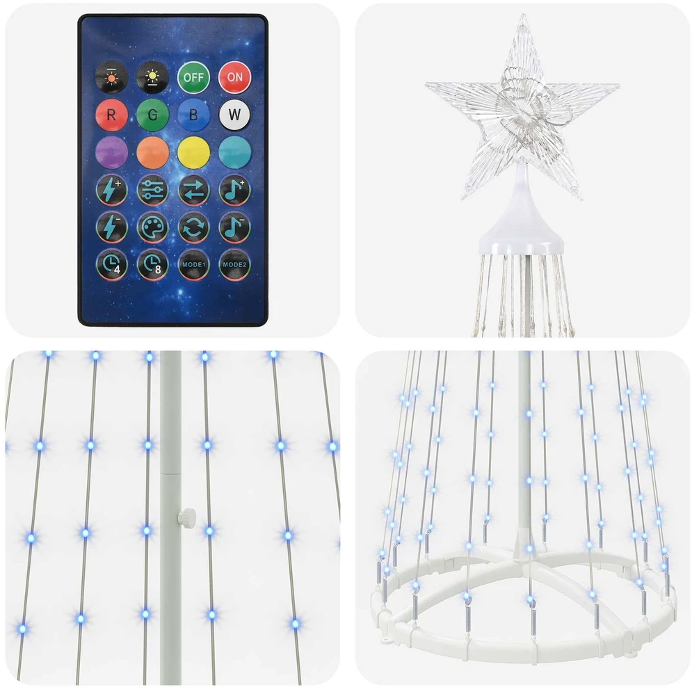 LED kūginė kalėdinė eglutė 180 cm 250 LED RGB Plienas Balta