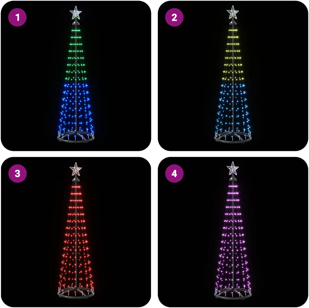 LED kūginė kalėdinė eglutė 180 cm 250 LED Įvairių spalvų