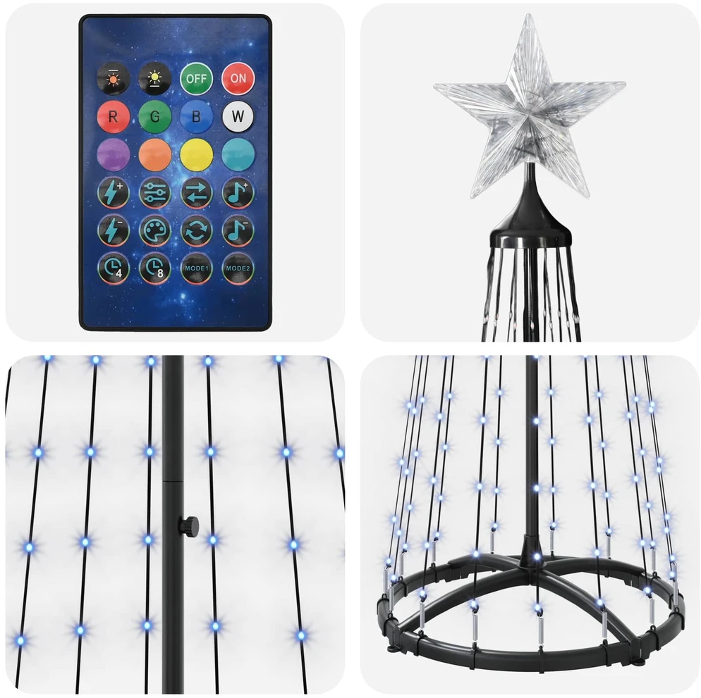 LED kūginė kalėdinė eglutė 180 cm 250 LED Įvairių spalvų