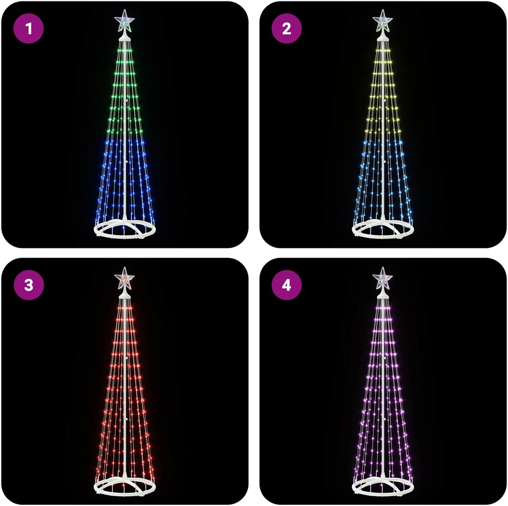 LED kūginė kalėdinė eglutė 180 cm 250 LED RGB Plienas Balta