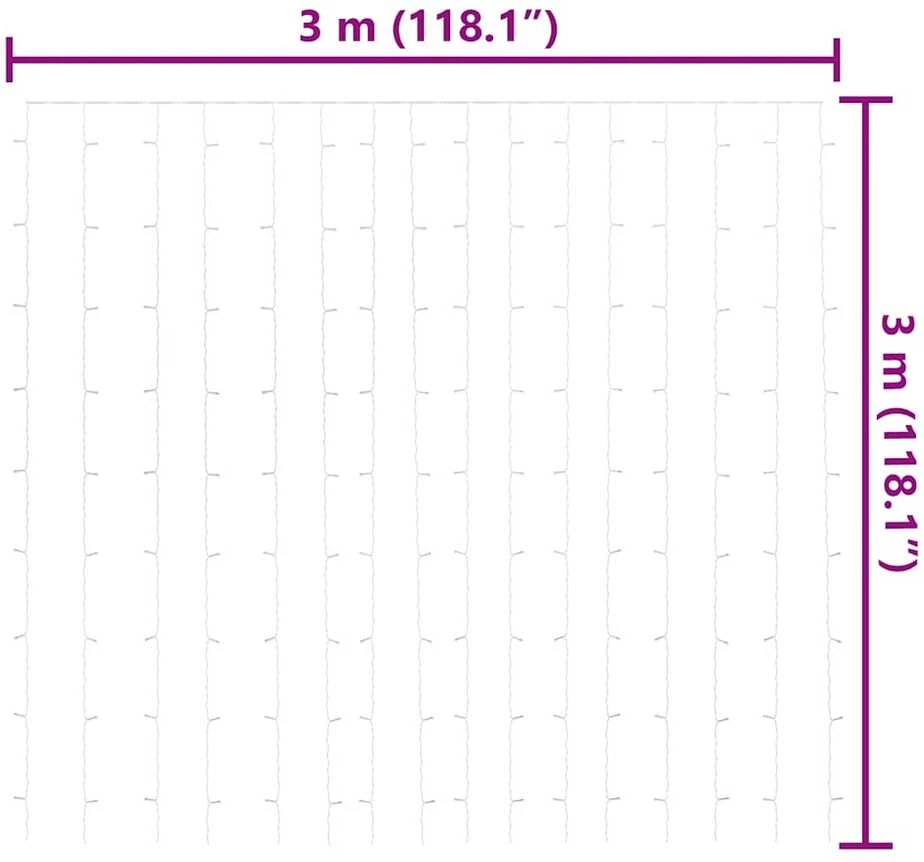 LED lempučių užuolaida, 3x3m, 300 šaltų baltų LED lempučių