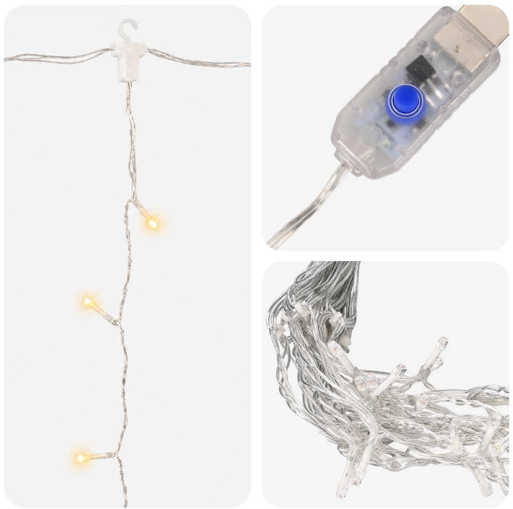 LED lempučių užuolaida, 3x3m, 300 šiltų baltų LED lempučių