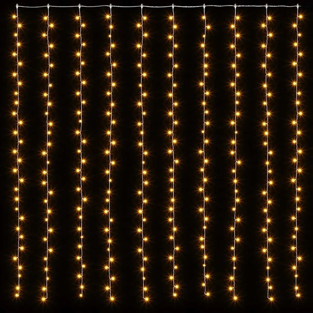 LED lempučių užuolaida, 3x3m, 300 šiltų baltų LED lempučių