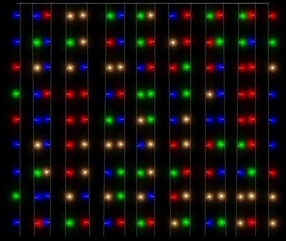 LED lempučių užuolaida, 3x3m, 300 spalvotų LED lempučių
