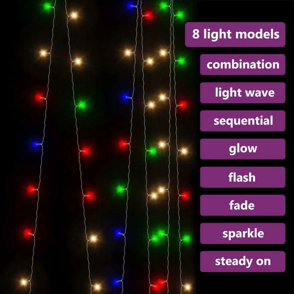 LED lempučių užuolaida, 3x3m, 300 spalvotų LED lempučių