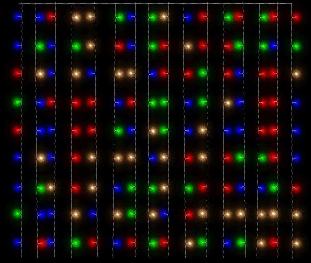 LED lempučių užuolaida, 3x3m, 300 spalvotų LED lempučių