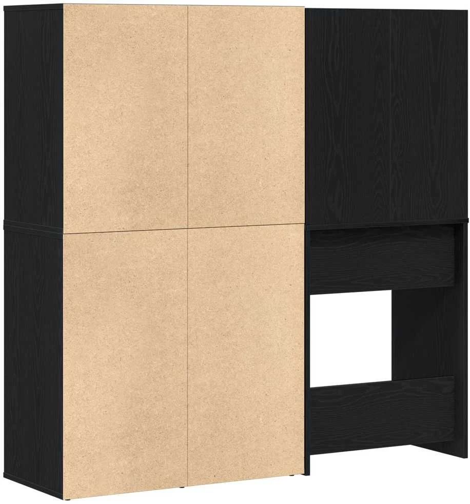 LED makiažo stalo komplektas Juodas ąžuolas 140 x 40 x 140 cm