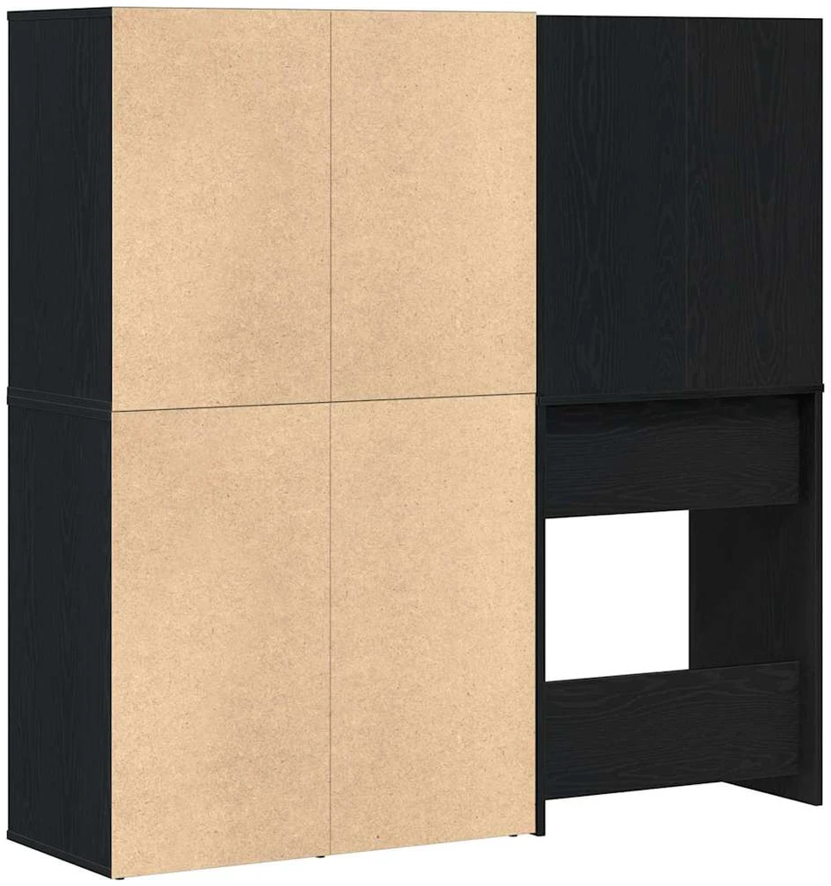 LED makiažo stalo komplektas Juodas ąžuolas 140 x 40 x 140 cm