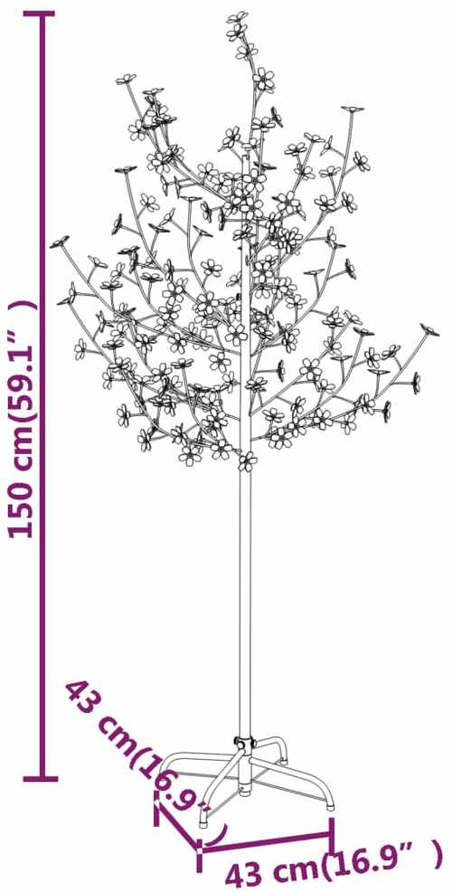 LED medis su vyšnių žiedais, 150cm, 120 šiltų baltų LED