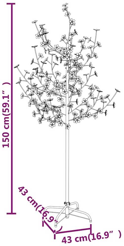 LED medis su vyšnių žiedais, 150cm, 120 šiltų baltų LED