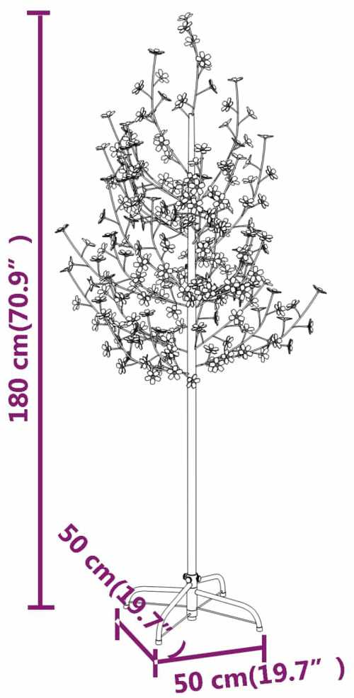 LED medis su vyšnių žiedais, 180cm, 200 šiltų baltų LED