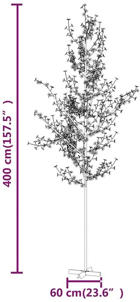 LED medis su vyšnių žiedais, 400cm, 672 šiltos baltos LED