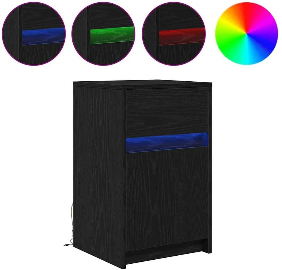 LED naktinis staliukas su spintelėmis 2 vnt. juoda ąžuolo