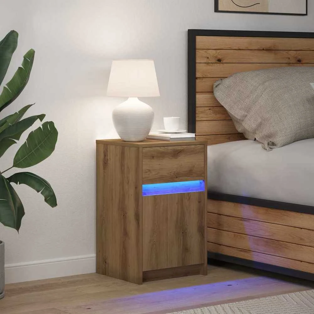 LED naktinis staliukas su spintelėmis artisano ąžuolo