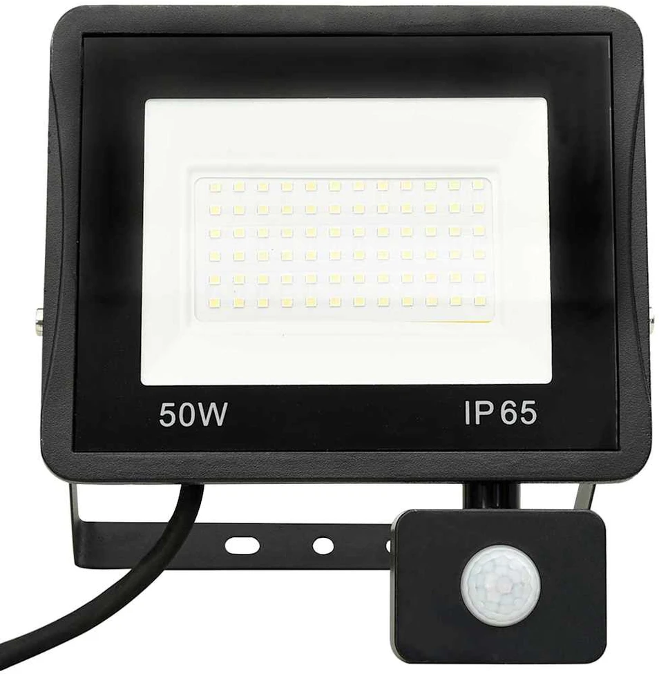 LED prožektorius su jutikliu, šaltos baltos spalvos, 50W