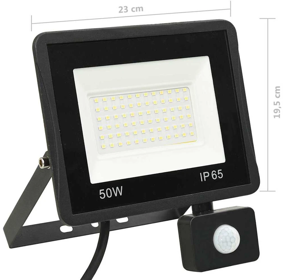 LED prožektorius su jutikliu, šaltos baltos spalvos, 50W
