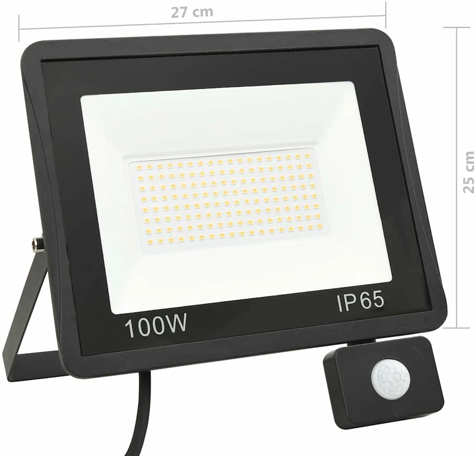 LED prožektorius su jutikliu, šiltos baltos spalvos, 100W