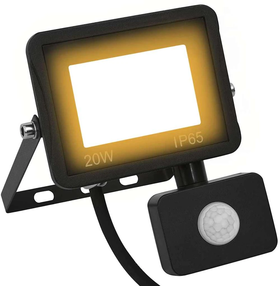 LED prožektorius su jutikliu, šiltos baltos spalvos, 20W