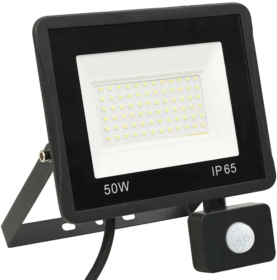 LED prožektorius su jutikliu, šiltos baltos spalvos, 50W