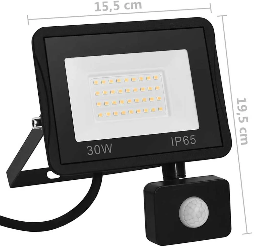 LED prožektorius su jutikliu, šiltos baltos spalvos, 30W