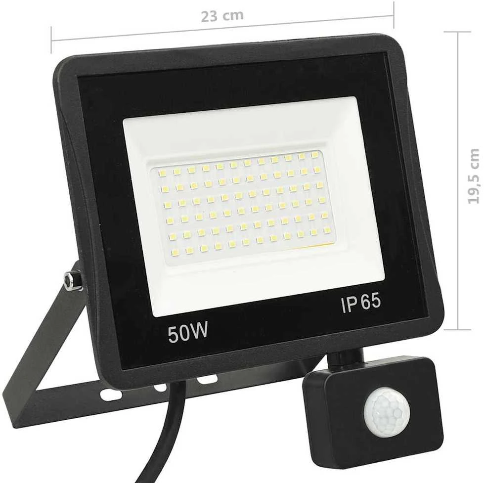 LED prožektorius su jutikliu, šiltos baltos spalvos, 50W