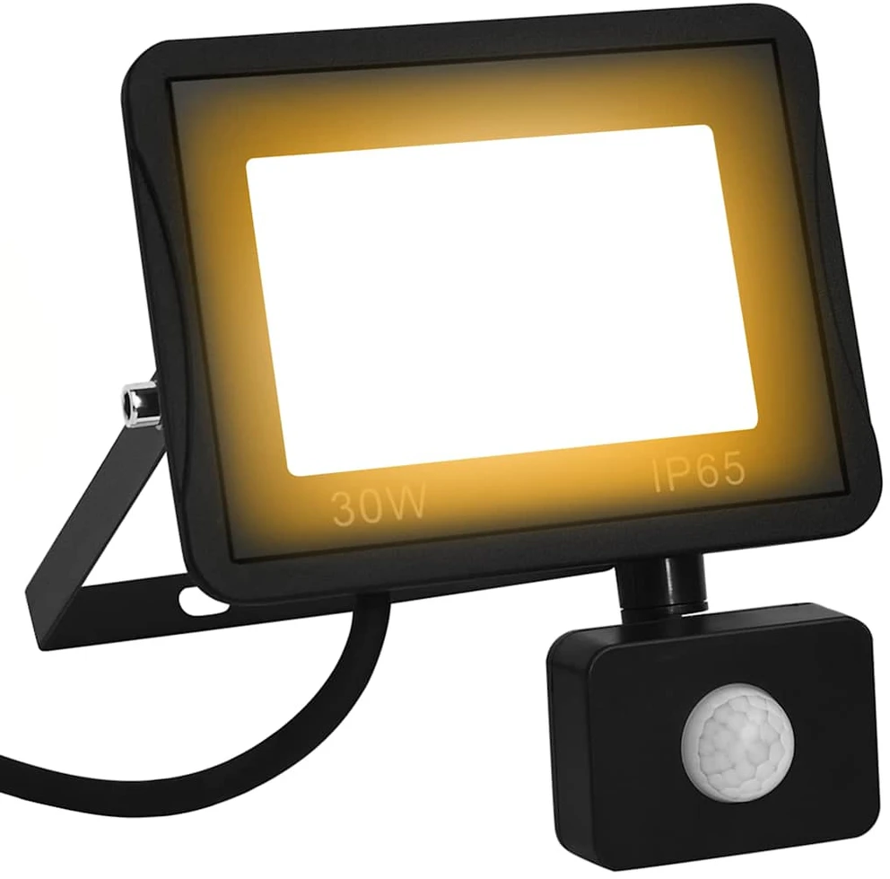 LED prožektorius su jutikliu, šiltos baltos spalvos, 30W