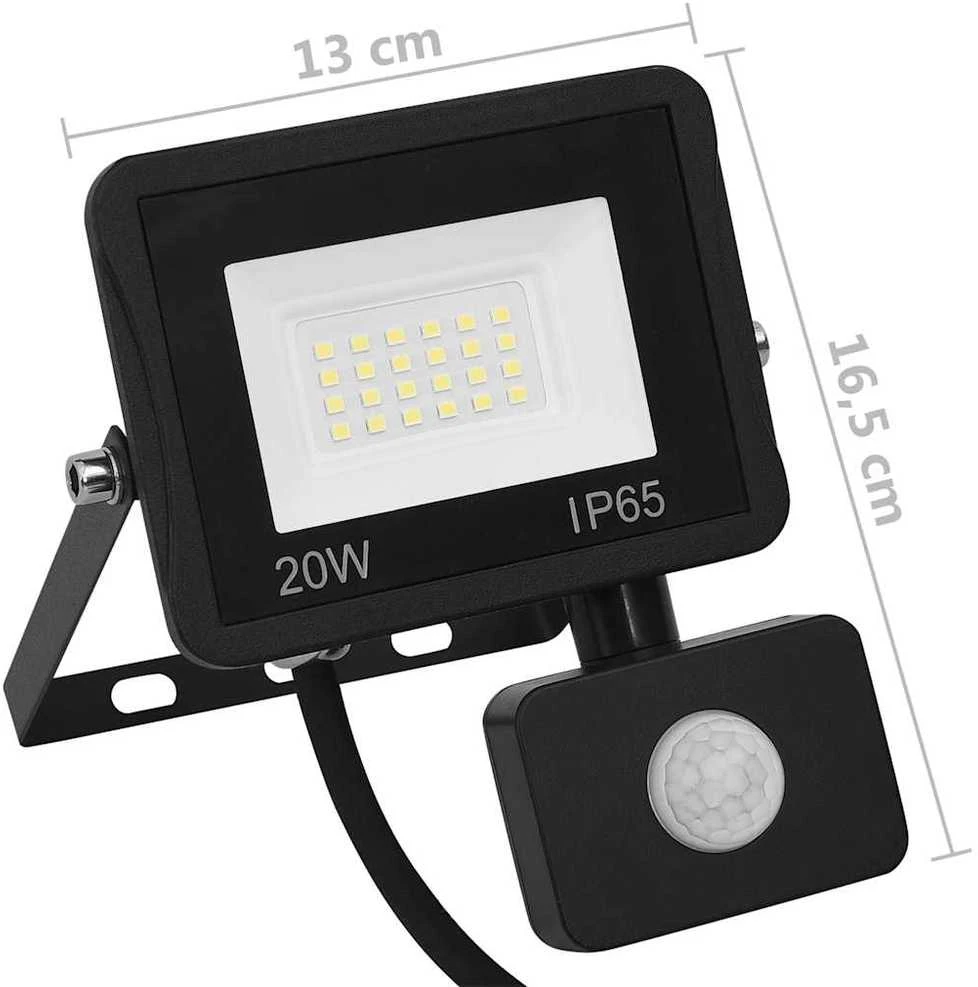 LED prožektorius su jutikliu, šiltos baltos spalvos, 20W