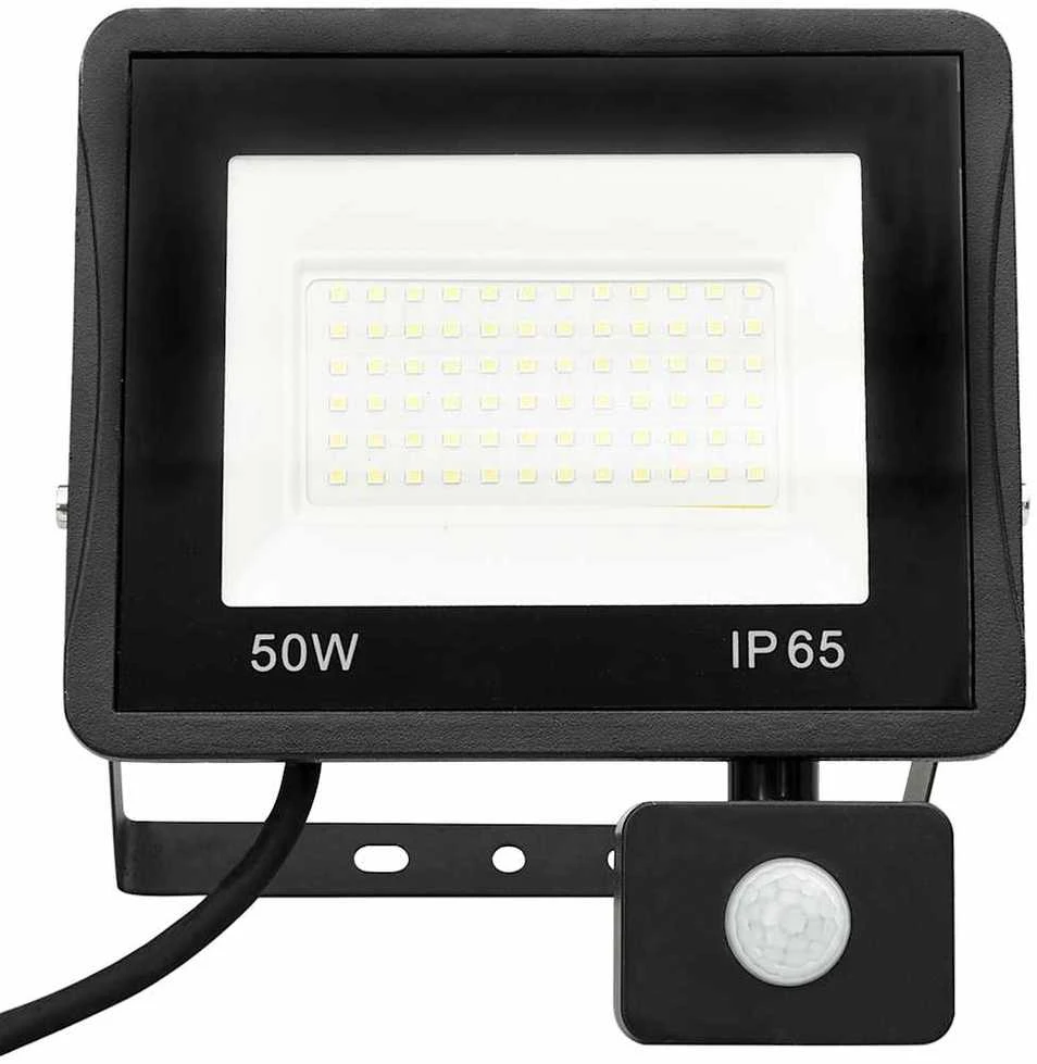 LED prožektorius su jutikliu, šiltos baltos spalvos, 50W