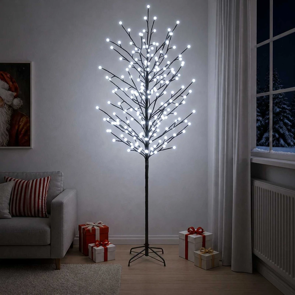 LED rutuliukų Kalėdų eglutė Juoda 47 x 210 cm Plienas 250 LED