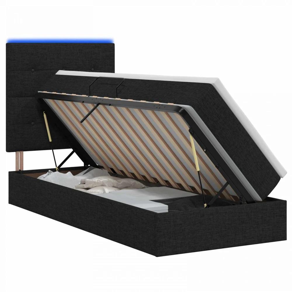 LED saugojimo lova su čiužiniu Juoda 100 x 200 cm Audinys