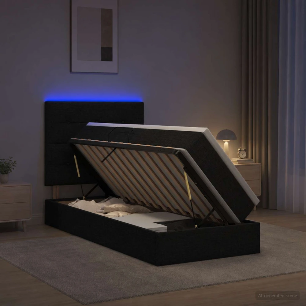 LED saugojimo lova su čiužiniu Juoda 100 x 200 cm Audinys