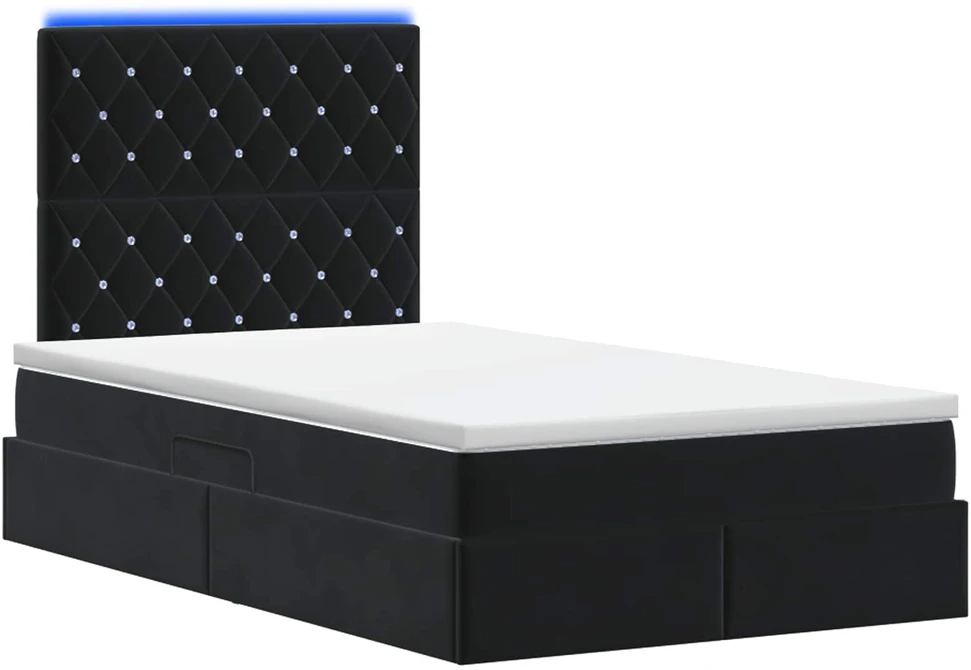 LED saugojimo lova su čiužiniu Juoda 120 x 200 cm Aksomas