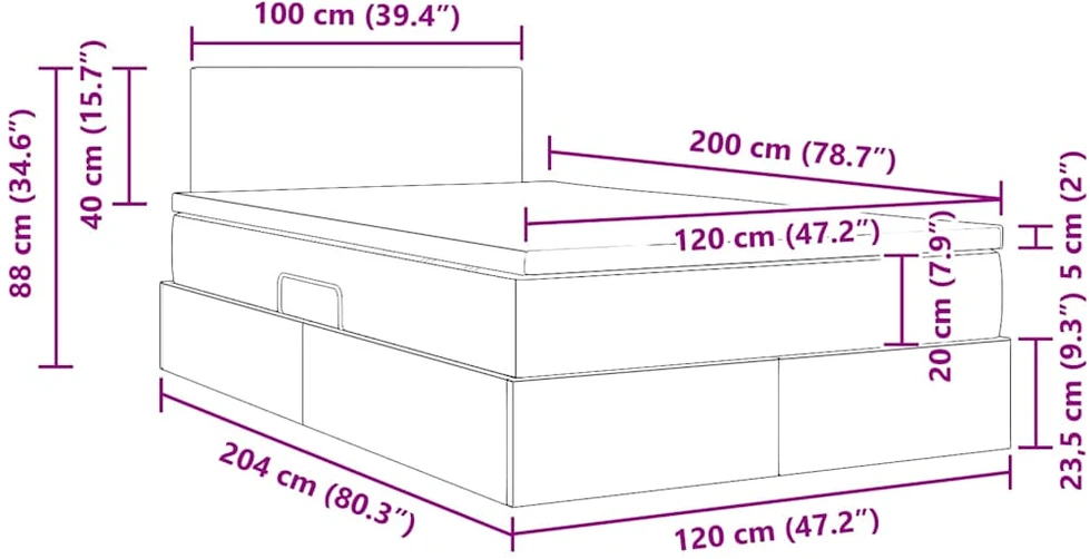 LED saugojimo lova su čiužiniu Juoda 120 x 200 cm Aksomas