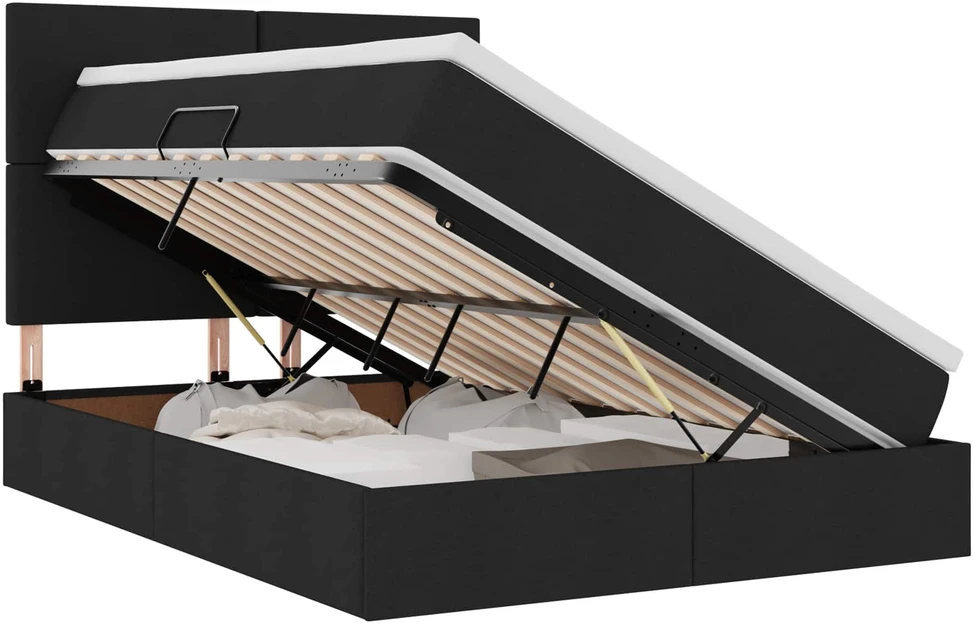 LED saugojimo lova su čiužiniu Juoda 140 x 190 cm Audinys